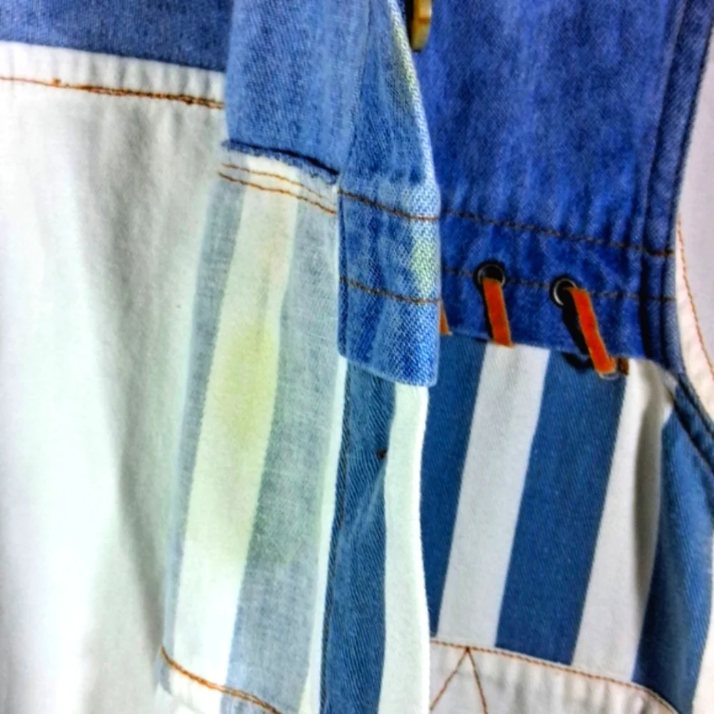 Women's Small Kikomo Vintage Western Boho Blue and White Striped Sleeveless Top - Picture 8 of 10